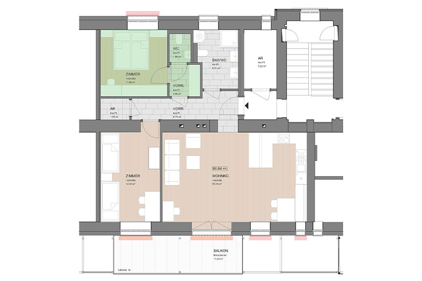 Grundriss einer Schichtarbeiter:innenwohnung